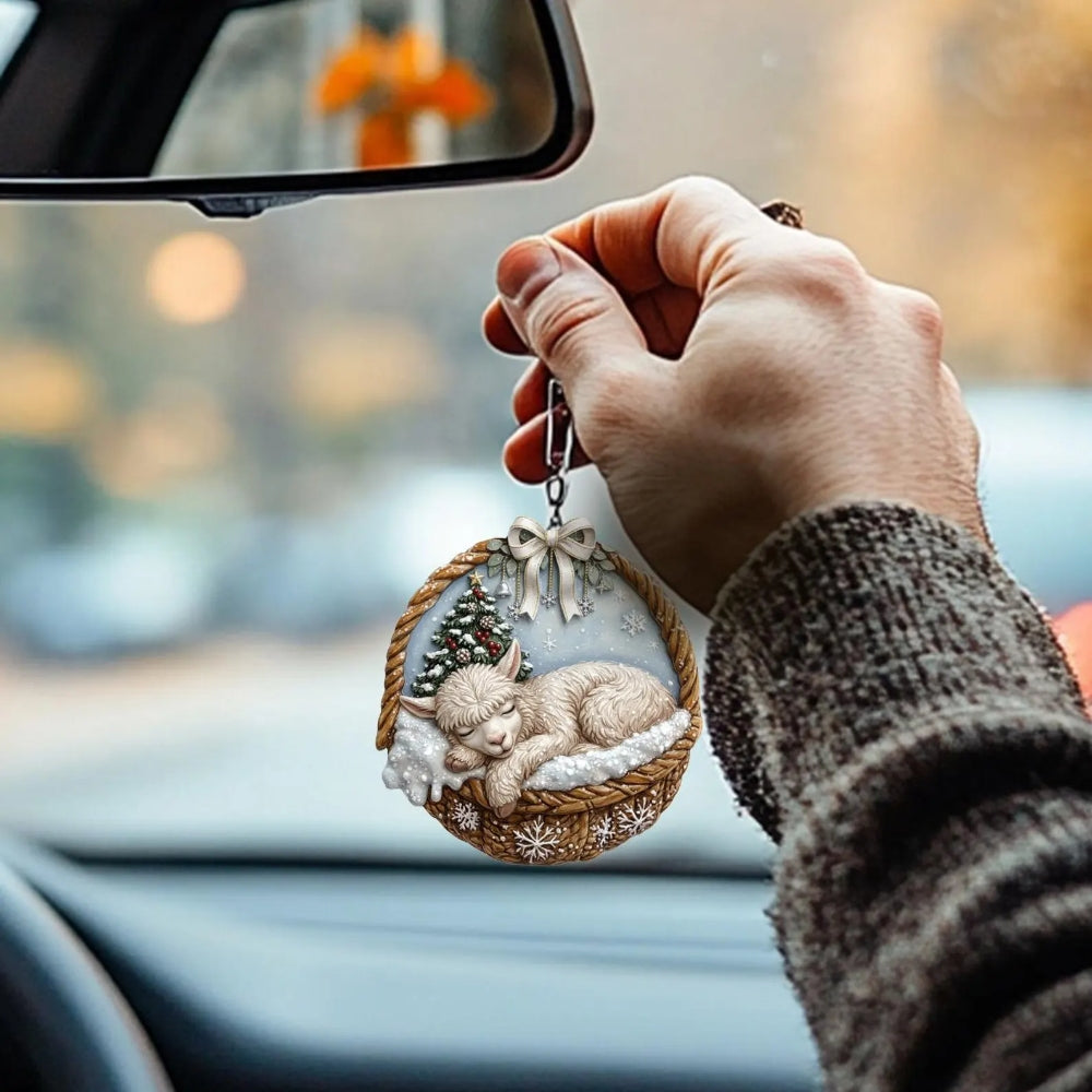 Alpaca In Mini Basket Ornament - MB008