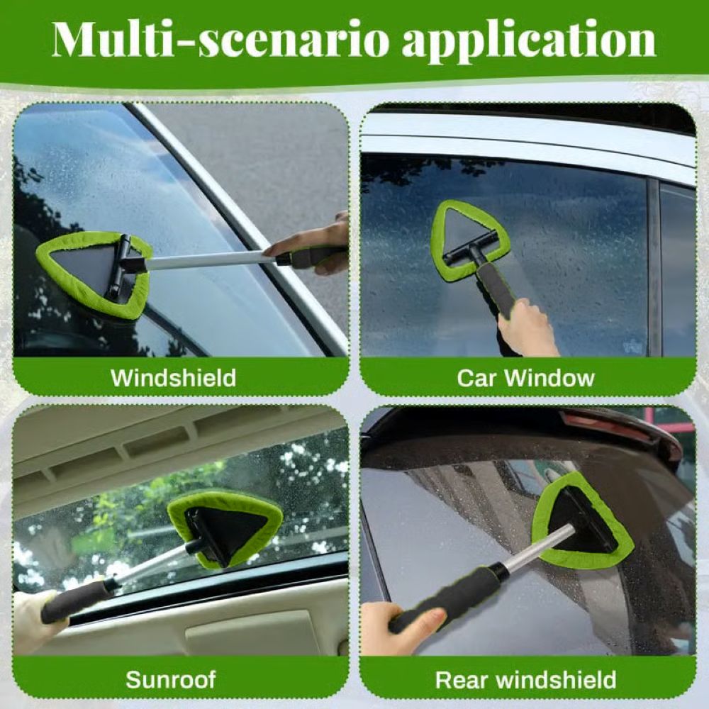 Windshield Cleaning Tool - Microfiber Car Window Cleaner with 4 Reusable and Washable Microfiber Pads and Extendable Handle