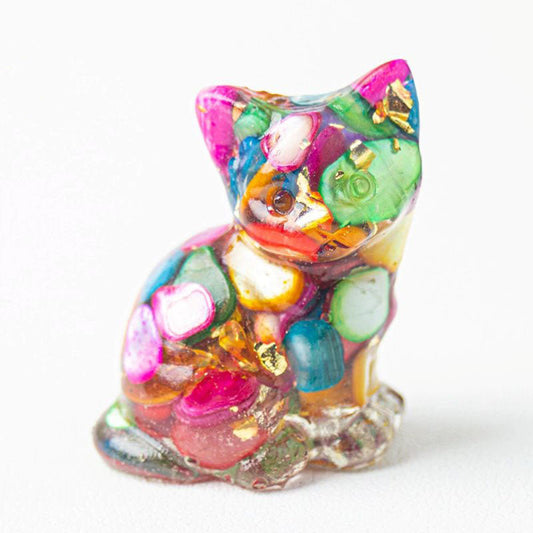 Colorful Stone - Handmade Natural Crystal Gemstone Sitting Cat