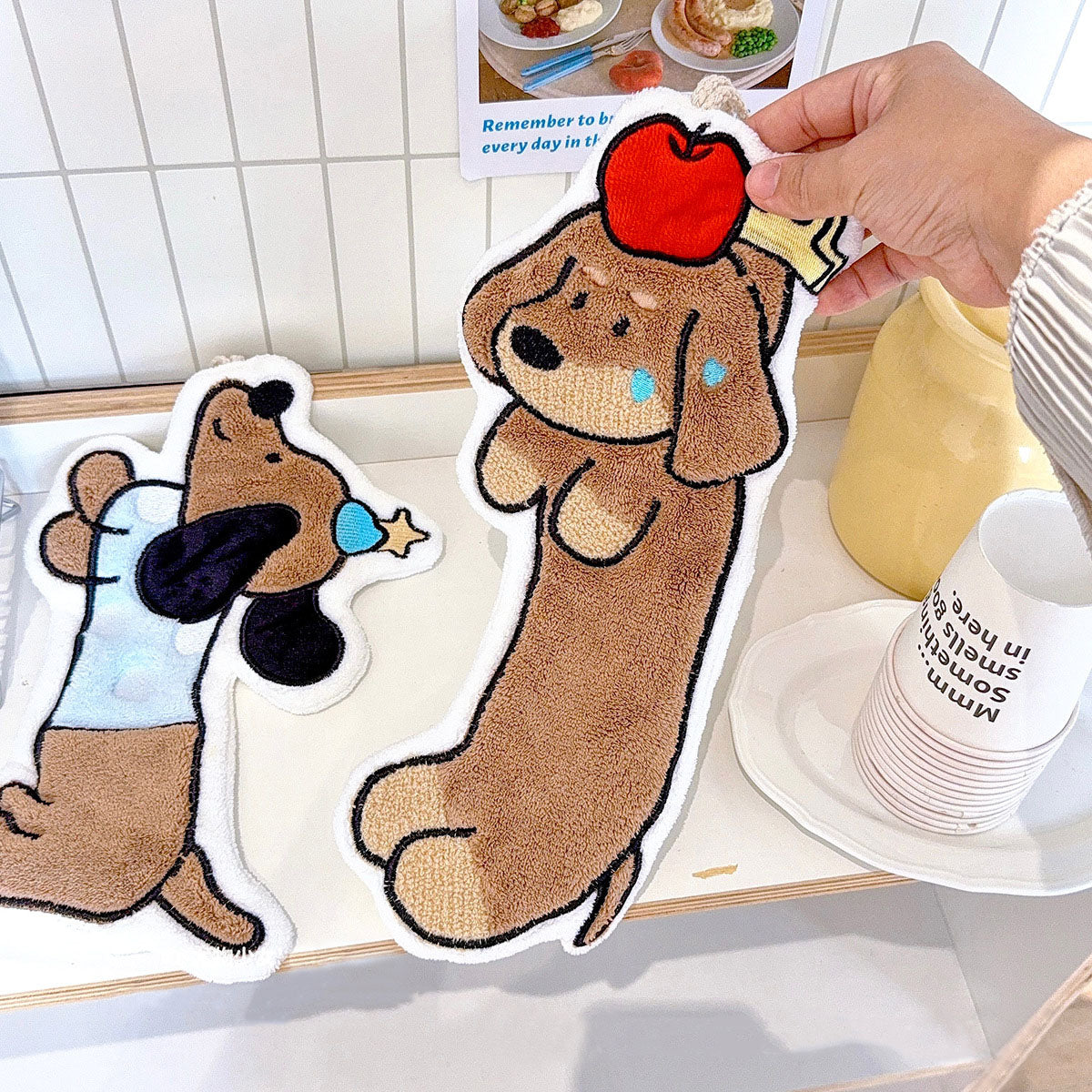 Adorable Dog Hand Towels - Apple Dachshund