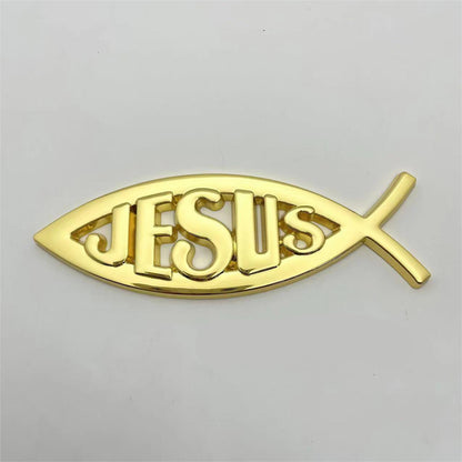 Jesus Metal Fish - Emblem Sticker Badge, Funny Decals for Car, Truck, SUV, Motorcycle - TE004