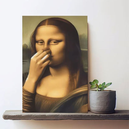 Piece Mimics Mona Lisa Bathroom Wall - Humor Gallery Wrapped Canvas Prints