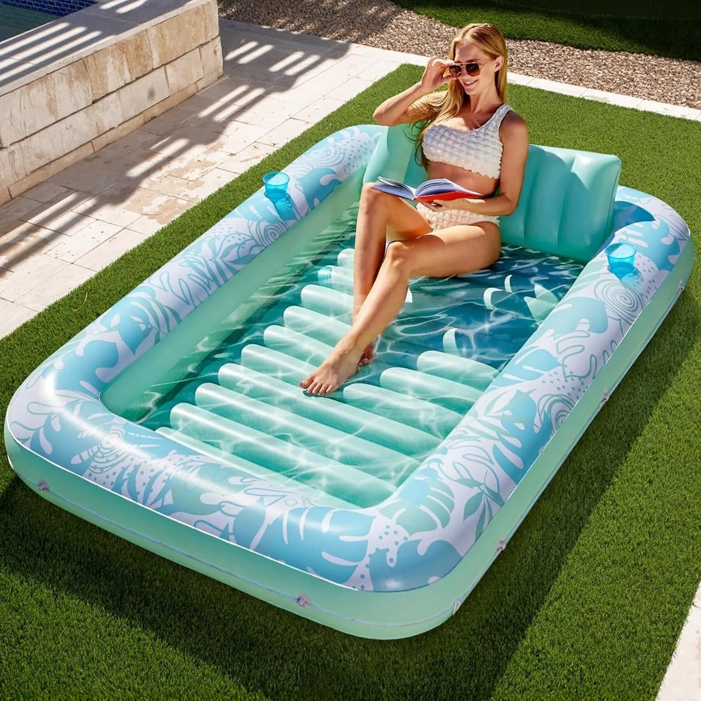 Inflatable Tanning Pool Lounge Float With Cup Holders