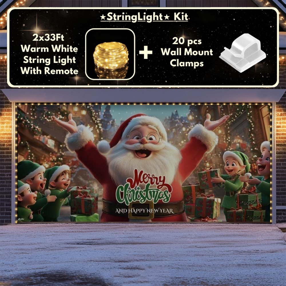 Santa And Elves Christmas Garage Door Covers D489