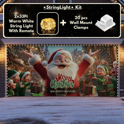 Santa And Elves Christmas Garage Door Covers D489