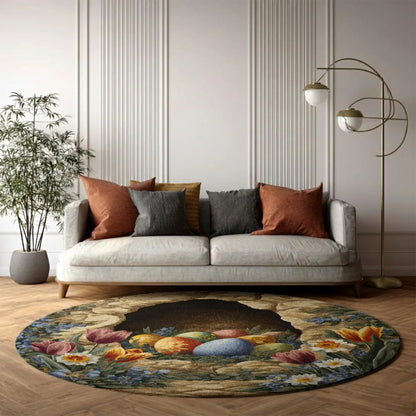 Vintage Floral Easter Nest - 3D Illusion Round Rug - H640