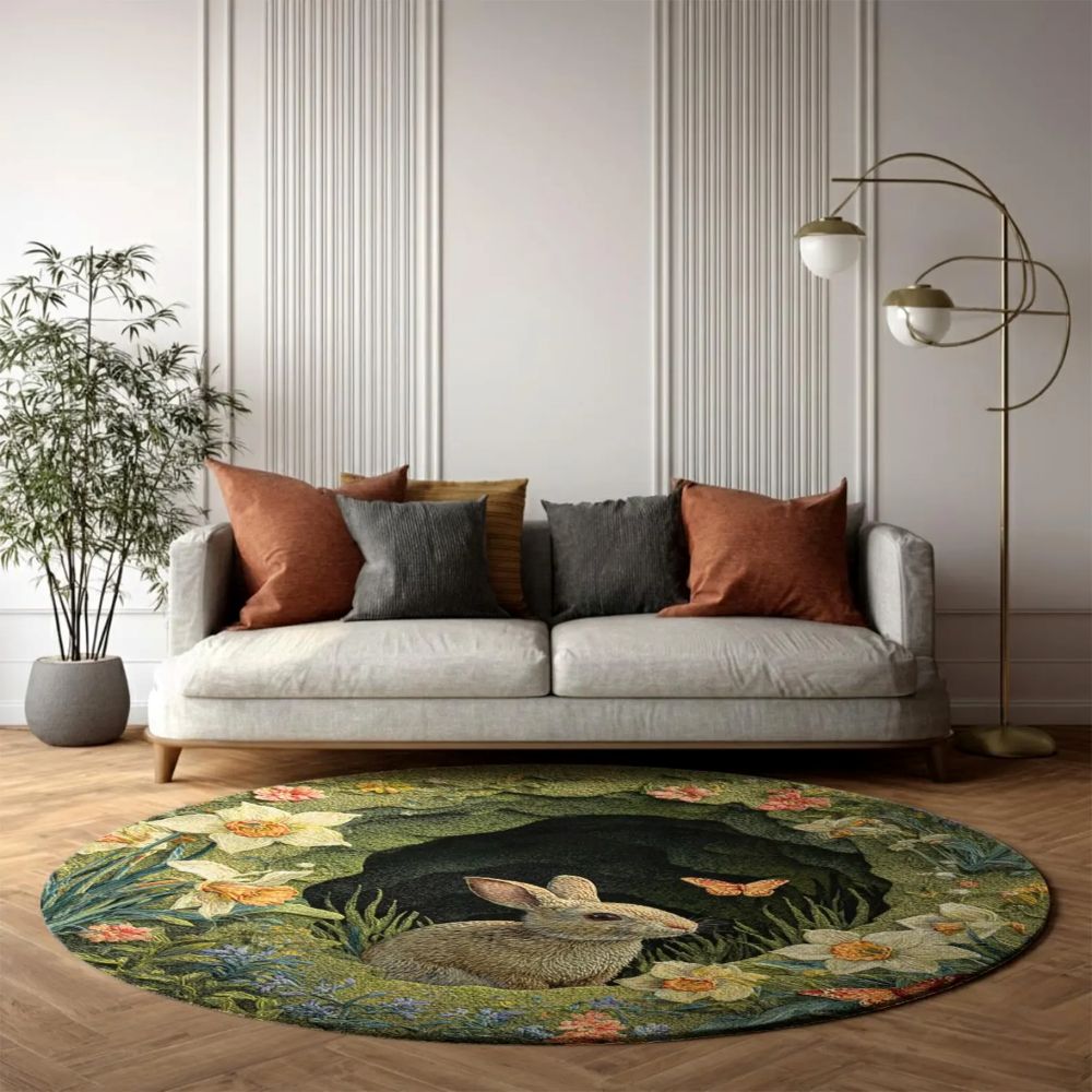 Spring Flower Bunny  - 3D Illusion Round Rug - H639
