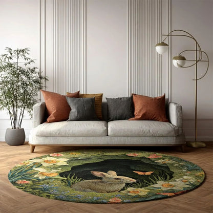 Spring Flower Bunny  - 3D Illusion Round Rug - H639