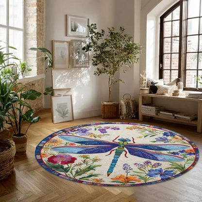 Floral Dragonfly - 3D Illusion Round Rug - H642