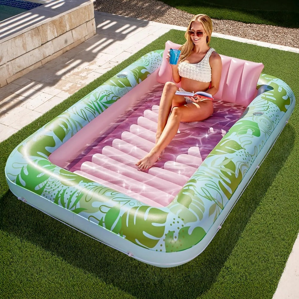 Inflatable Tanning Pool Lounge Float With Cup Holders