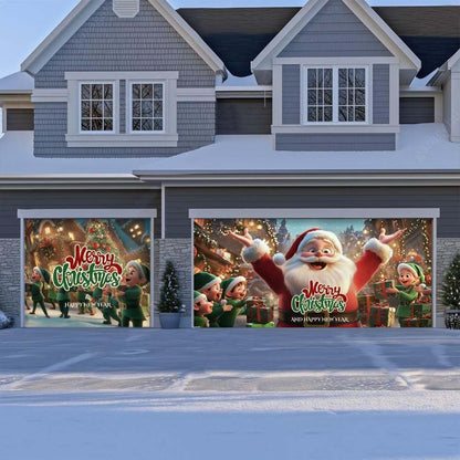 Santa And Elves Christmas Garage Door Covers D489