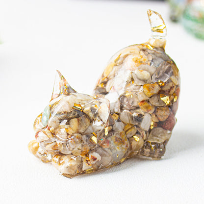 Handmade Natural Crystal Gemstone Cat with Raised Tail
