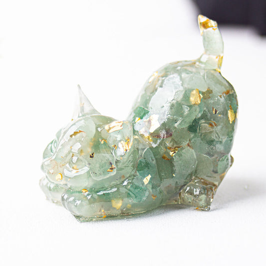 Aventurine Quartz - Handmade Natural Crystal Gemstone Cat with Raised Tail