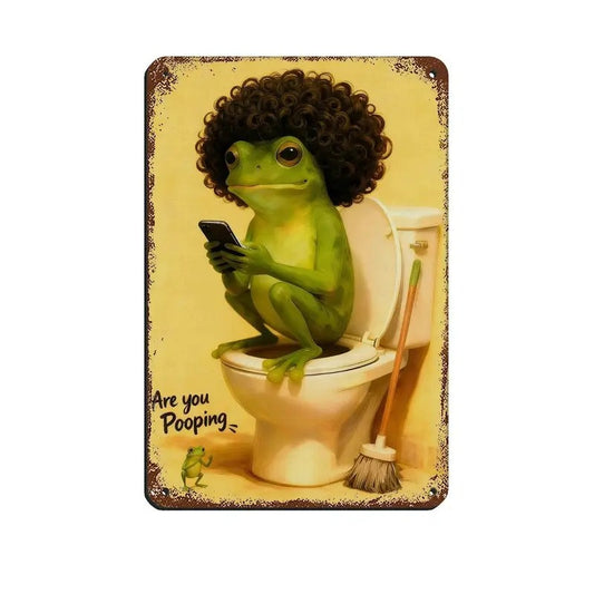 Vintage Frog Metal Sign – Funny "Are You Pooping?" Wall Decor - BW032