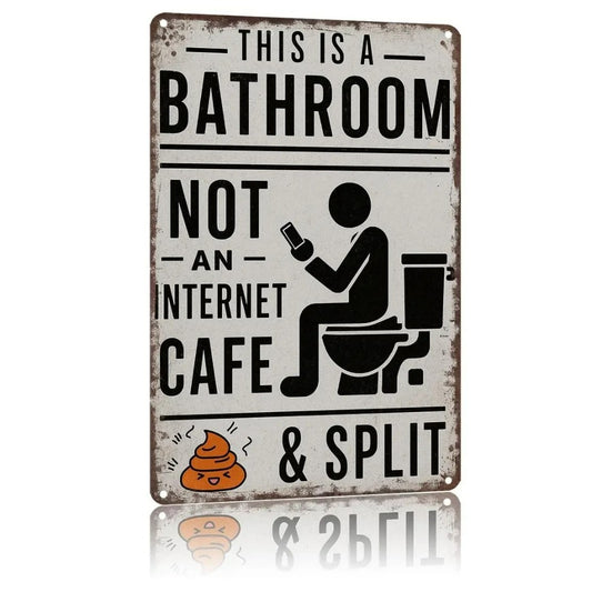 Vintage Cat Metal Sign - "This Is a Bathroom Not an Internet" Funny Bathroom Wall Decor - BW040
