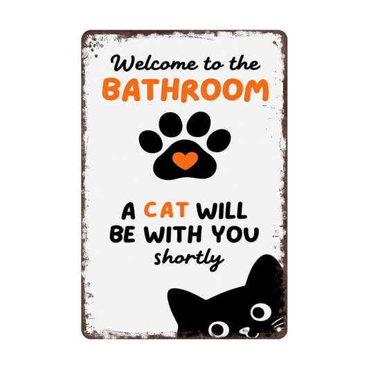 Vintage Black & White Humor Metal Sign - "Welcome To The Bathroom" - BW052