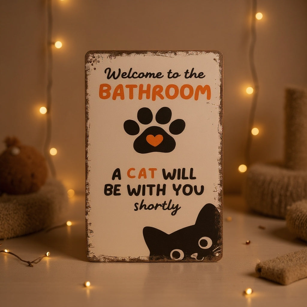 Vintage Black & White Humor Metal Sign - "Welcome To The Bathroom" - BW052