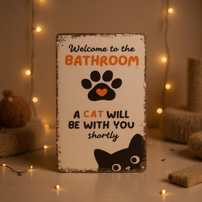 Vintage Black & White Humor Metal Sign - "Welcome To The Bathroom" - BW052