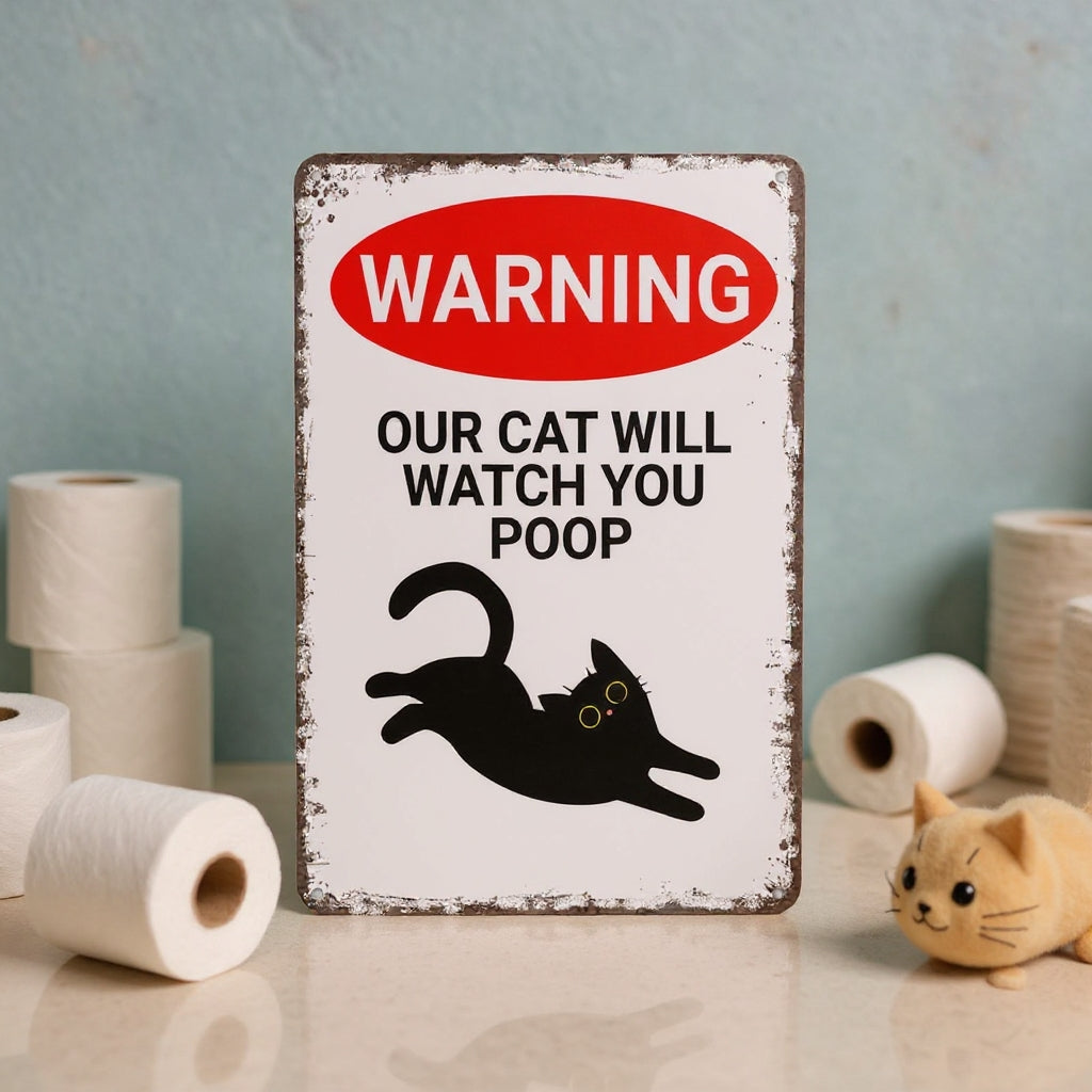 Vintage Black & White Humor Metal Sign - "Welcome To The Bathroom" - BW054