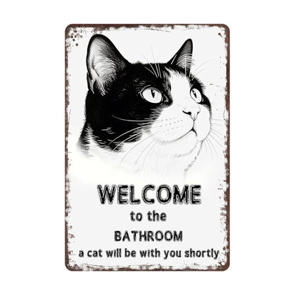 Vintage Black & White Humor Metal Sign - "Welcome To The Bathroom" - BW056