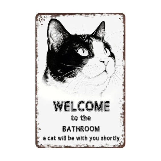 Vintage Black & White Humor Metal Sign - "Welcome To The Bathroom" - BW056