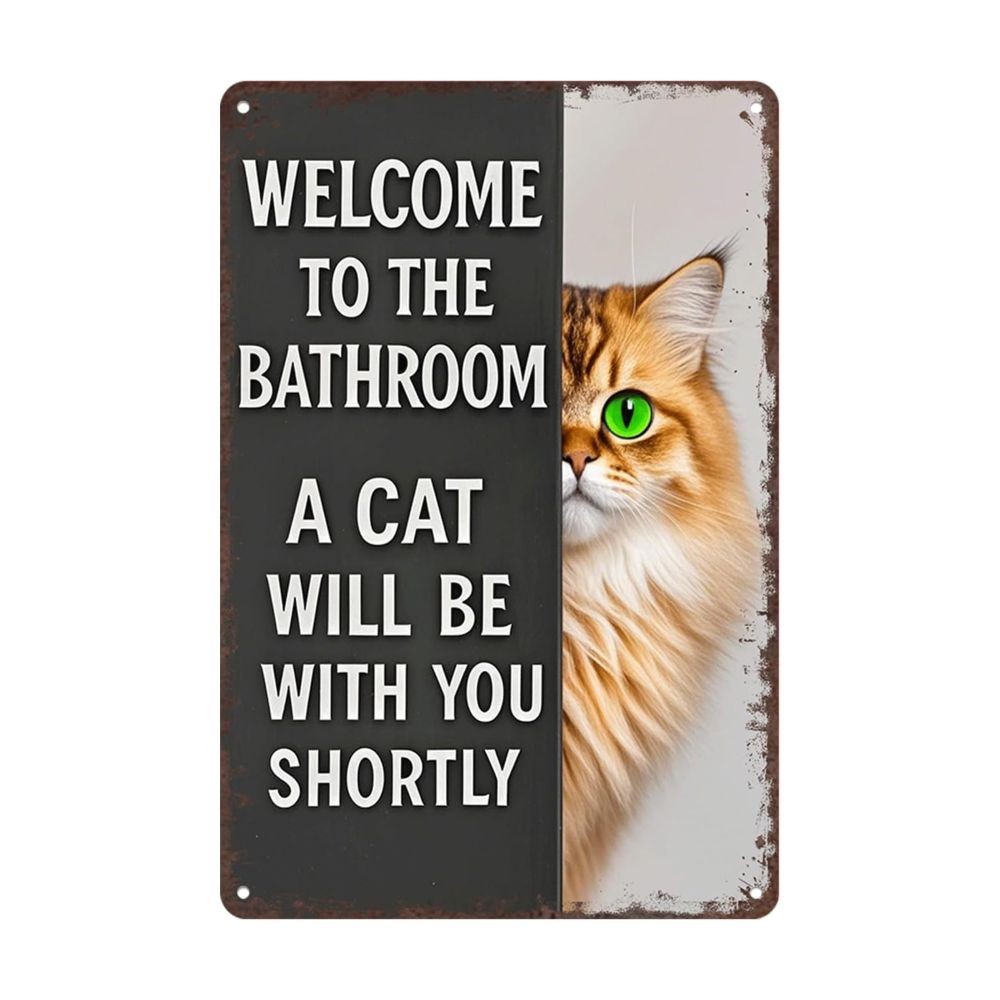 Vintage Cat Humor Metal Sign - "Welcome To The Bathroom" - BW057