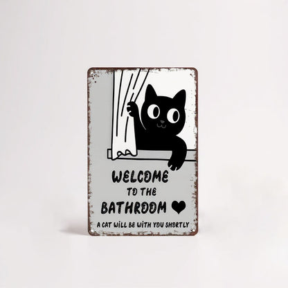 Vintage Black & White Humor Metal Sign - "Welcome To The Bathroom" - BW060