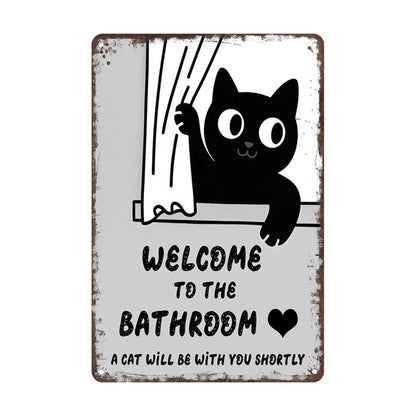 Vintage Black & White Humor Metal Sign - "Welcome To The Bathroom" - BW060