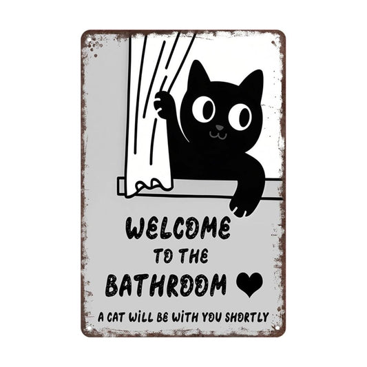 Vintage Black & White Humor Metal Sign - "Welcome To The Bathroom" - BW060