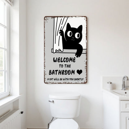 Vintage Black & White Humor Metal Sign - "Welcome To The Bathroom" - BW060