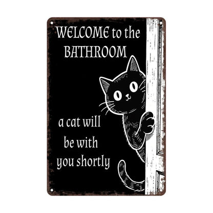 Vintage Black & White Humor Metal Sign - "Welcome To The Bathroom" - BW061