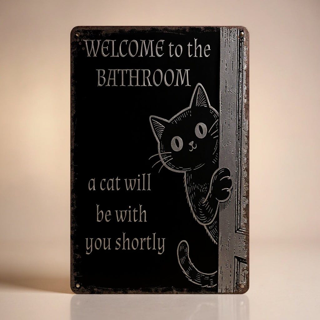 Vintage Black & White Humor Metal Sign - "Welcome To The Bathroom" - BW061