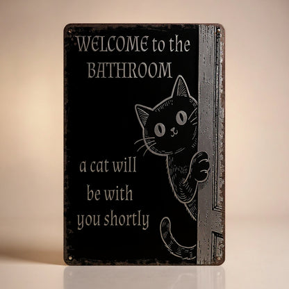Vintage Black & White Humor Metal Sign - "Welcome To The Bathroom" - BW061