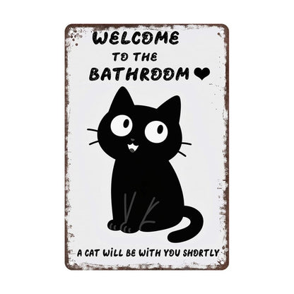Vintage Black & White Humor Metal Sign - "Welcome To The Bathroom" - BW062