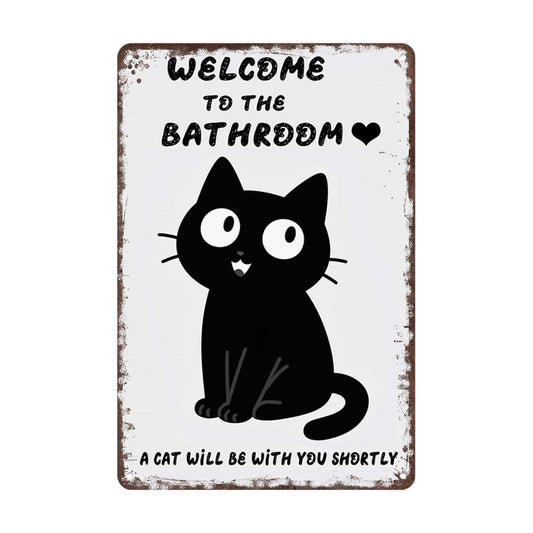 Vintage Black & White Humor Metal Sign - "Welcome To The Bathroom" - BW062