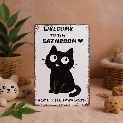 Vintage Black & White Humor Metal Sign - "Welcome To The Bathroom" - BW062
