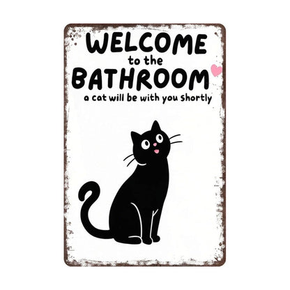Vintage Black & White Humor Metal Sign - "Welcome To The Bathroom" - BW063