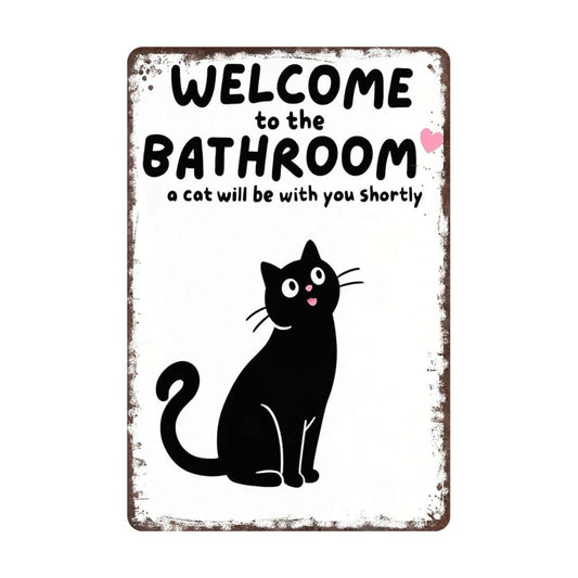 Vintage Black & White Humor Metal Sign - "Welcome To The Bathroom" - BW063