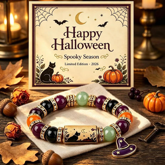 Halloween Beaded Bracelet - Witch Hat Cat Pumpkin Stretch Gift
