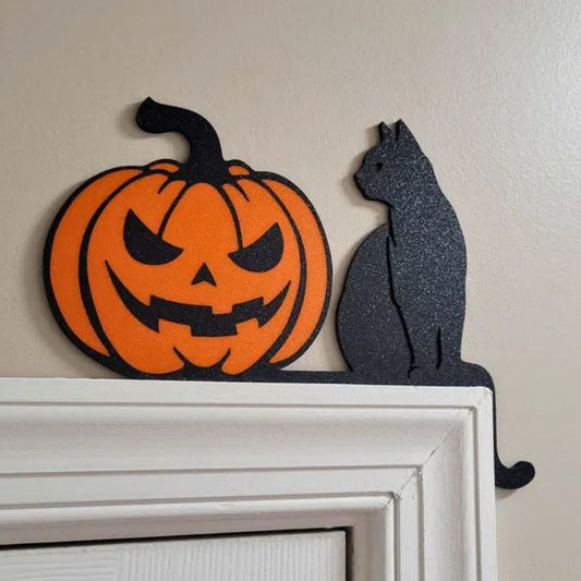 Cat & Pumpkin Metal Door Topper DT023