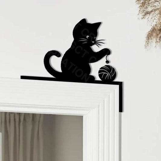 Cat & Yarn Ball Metal Door Topper DT024