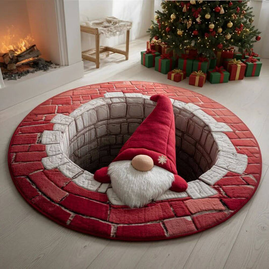 Christmas Gnome Brick Wall Round Rug - H732