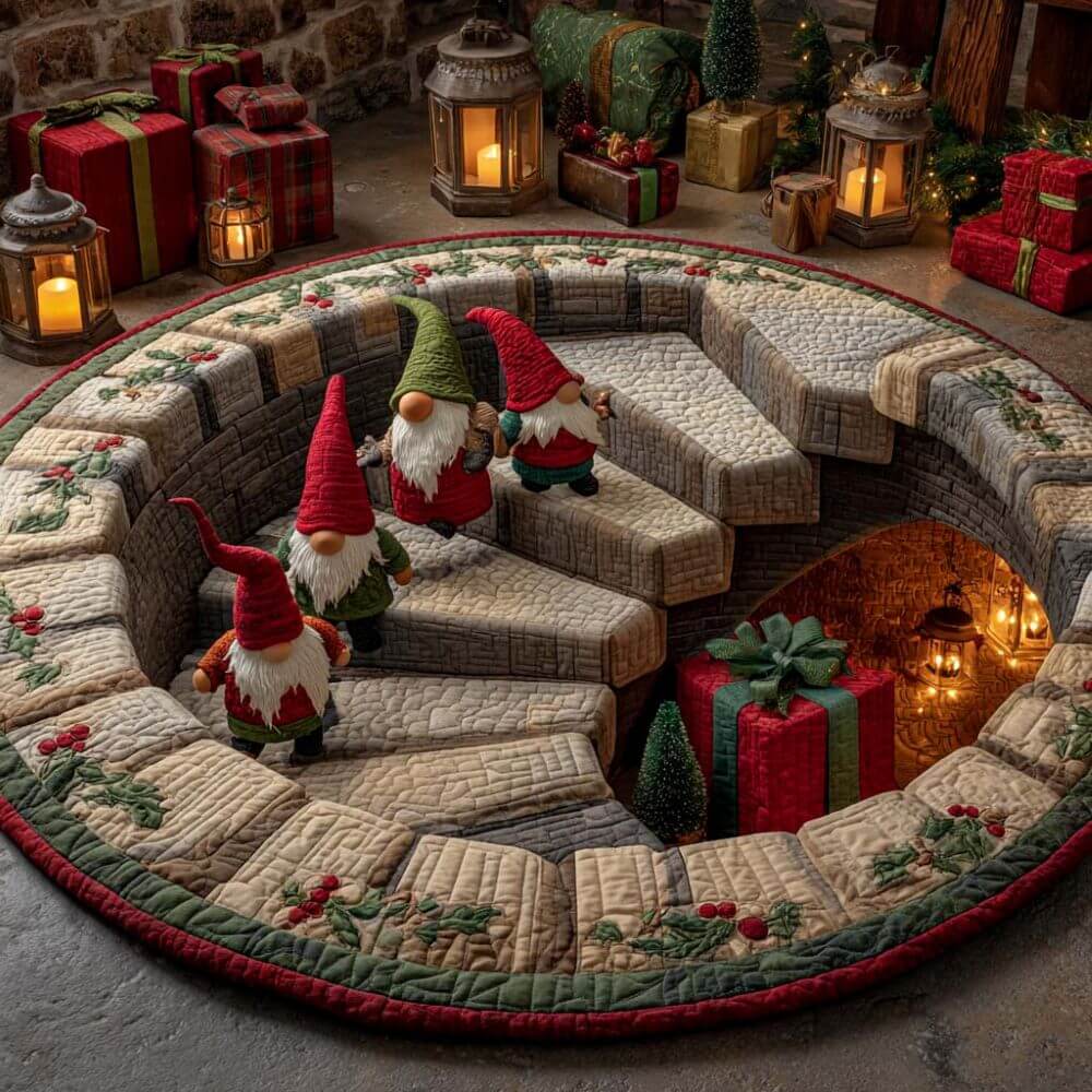 Christmas Gnome Stairway Round Rug - H731
