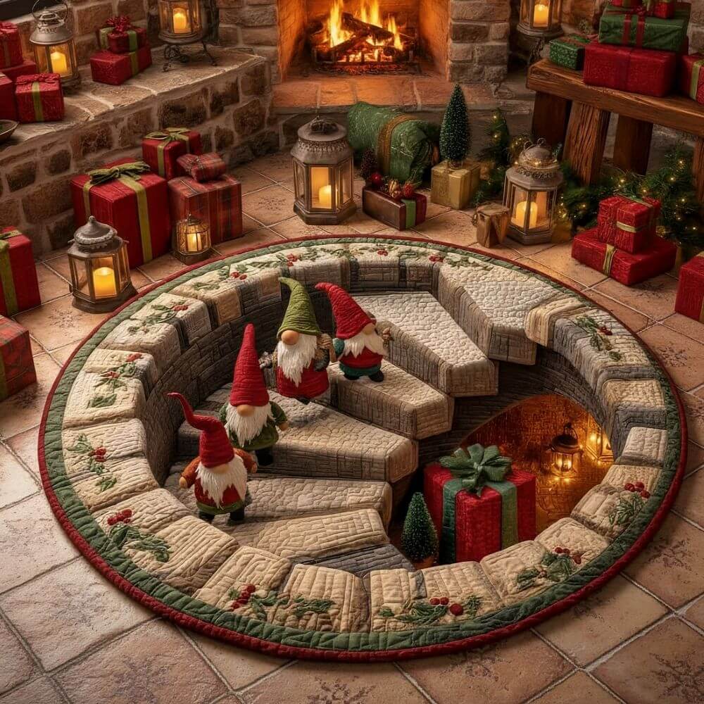 Christmas Gnome Stairway Round Rug - H731