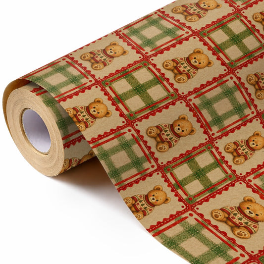 Christmas Gift Wrapping Paper Roll – Festive Bear 16.5ft - WP026