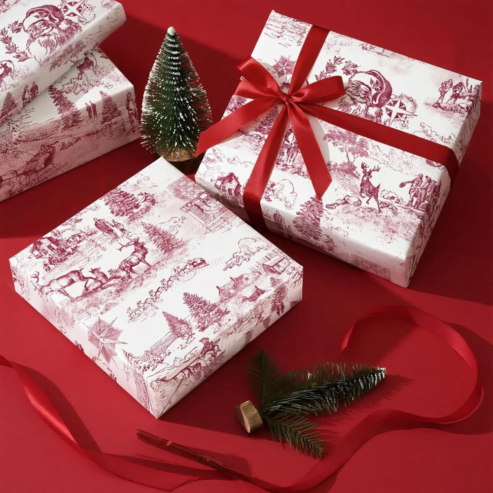 Christmas Gift Wrapping Paper Roll – Red White Santa 16.5ft - WP005