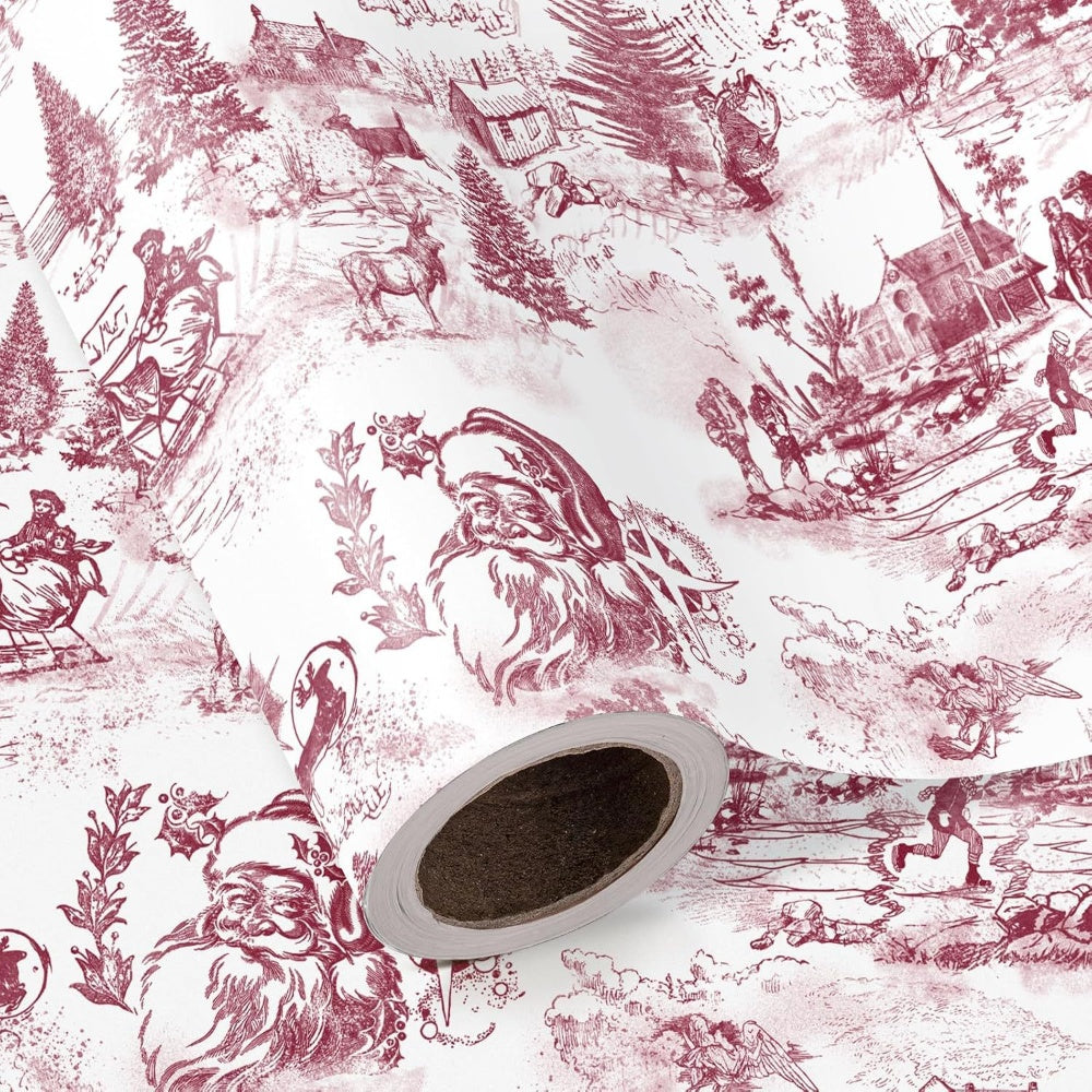 Christmas Gift Wrapping Paper Roll – Red White Santa 16.5ft - WP005