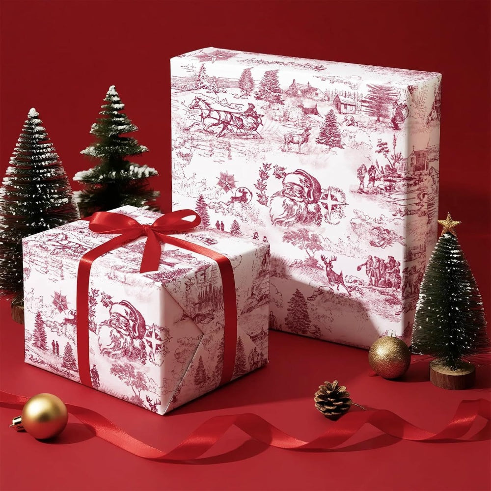Christmas Gift Wrapping Paper Roll – Red White Santa 16.5ft - WP005
