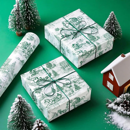 Christmas Gift Wrapping Paper Roll – Green White Santa 16.5ft - WP006