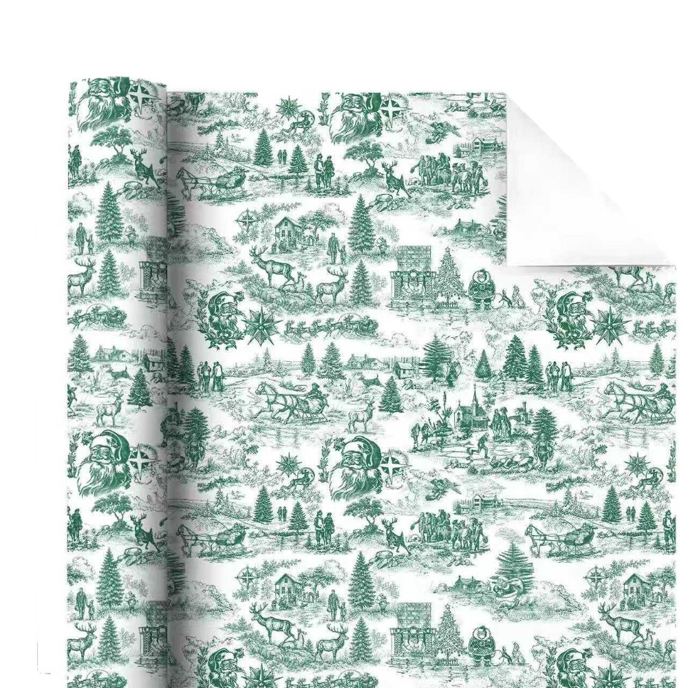 Christmas Gift Wrapping Paper Roll – Green White Santa 16.5ft - WP006